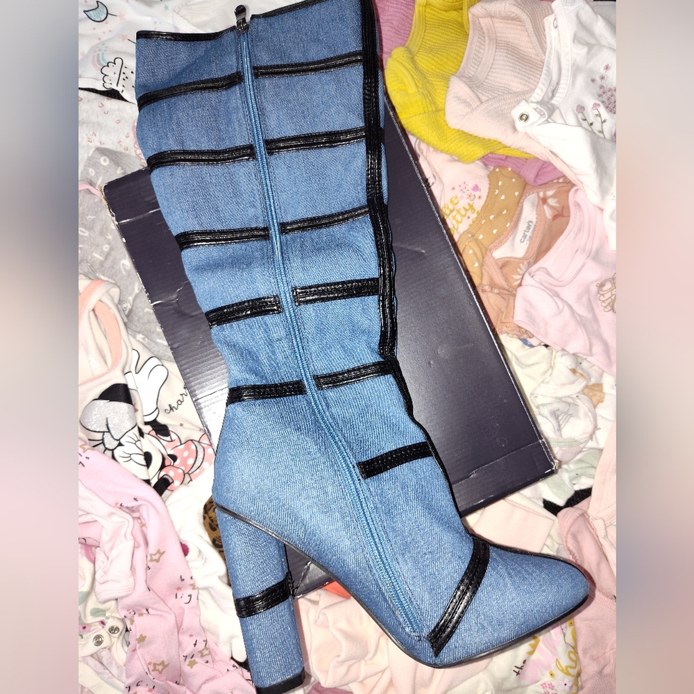 Denim jeans high heel Boots, size 10
